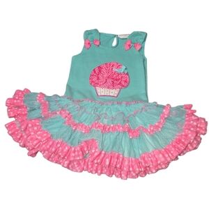 Emily Rose Cupcake Ruffle Dress Size 2T Teal And Pink